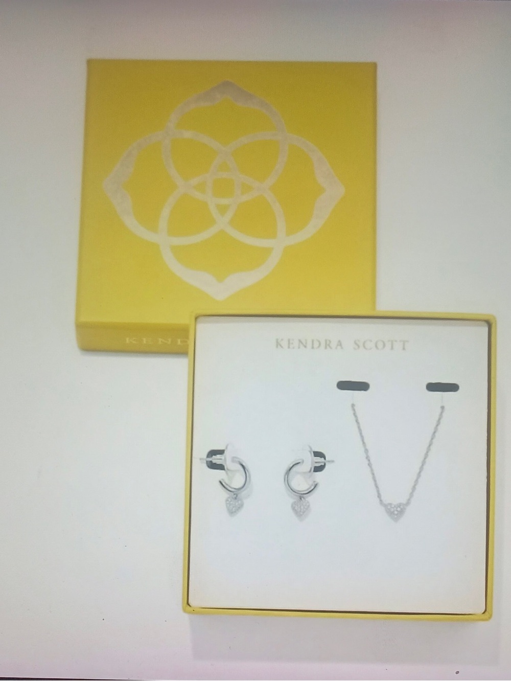 - Kendra Scott -  Anna Pave Pendant Necklace Silver Huggies earrings